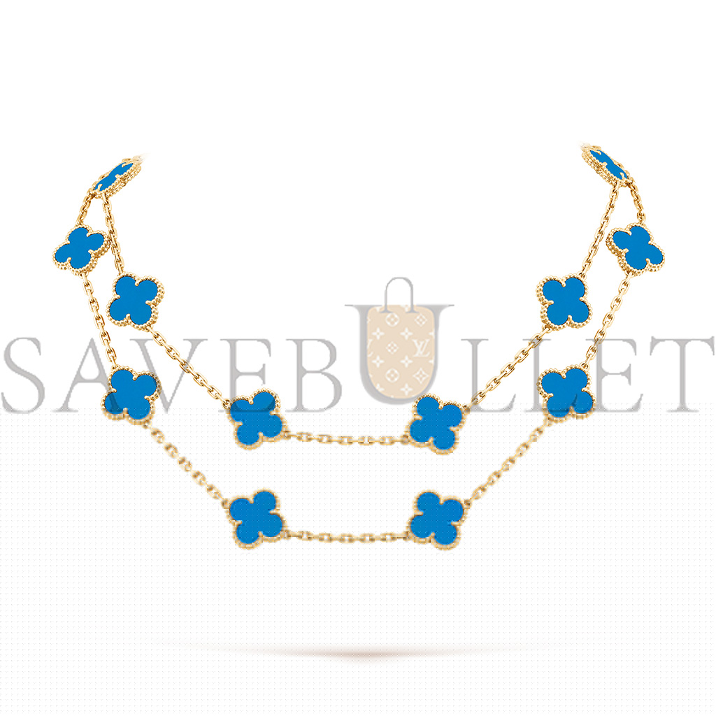 V*N CL*F arpels vintage alhambra long necklace, 20 motifs - yellow gold, agate  vcarp7rn00